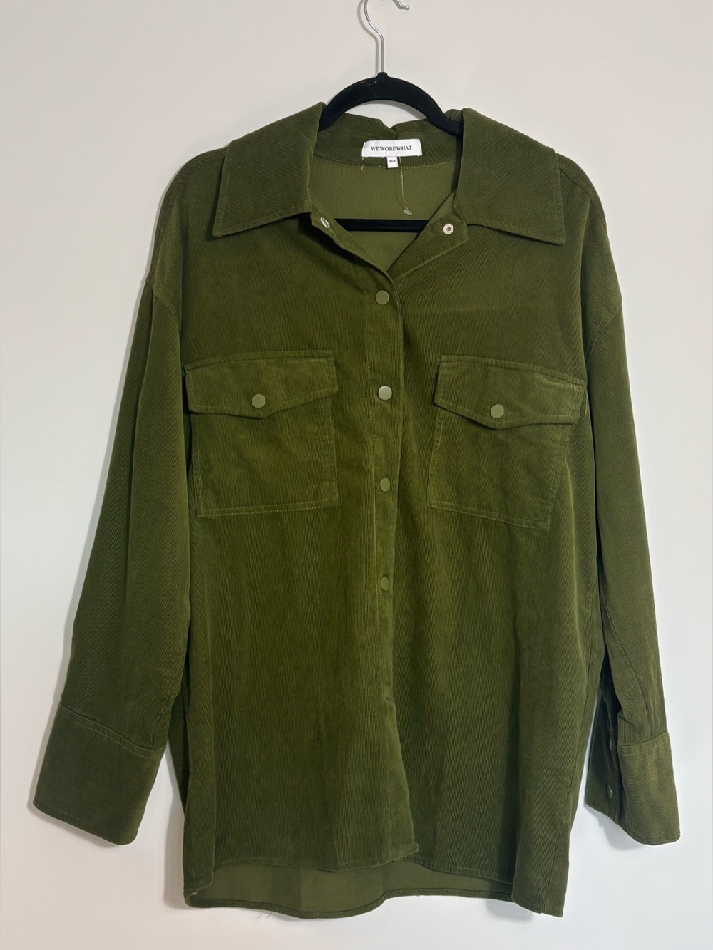 WeWoreWhat Oversized Corduroy Shacket Basil Green NWOT XS/S - Picture 3 of 9